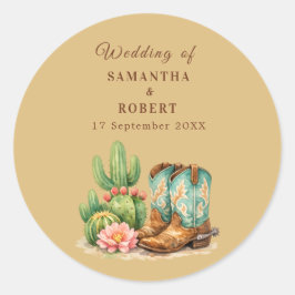 Cactus Woestijn Arizona Cacti Cowboy Bruiloft Ronde Sticker