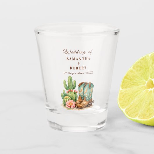 Cactus Woestijn Arizona Cacti Cowboy Bruiloft Shot Glas (Voorkant)