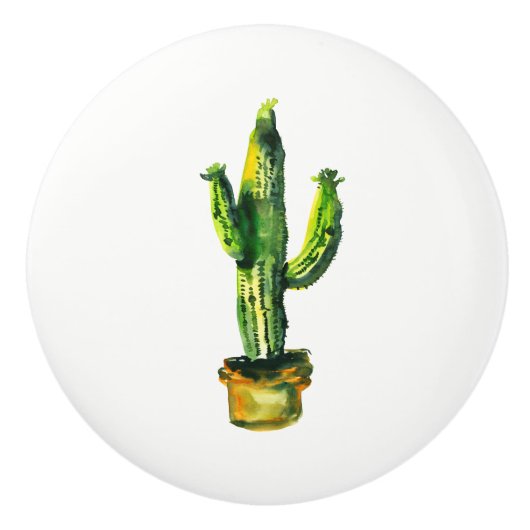 Cactus Woestijn Plant Boho Landelijk Zuidwesters Keramische Knop (Voorkant)