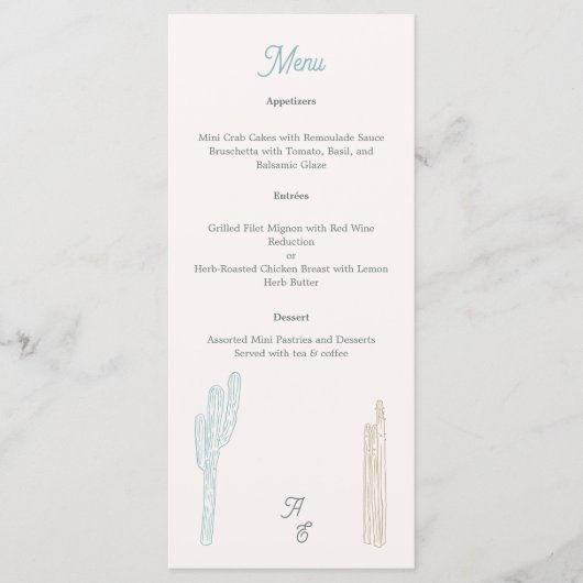 Cactus woestijn thema bruiloft menu (Voorkant)