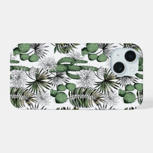 Cactus woestijnpatroon iPhone 15 case (Achterkant horizontaal)