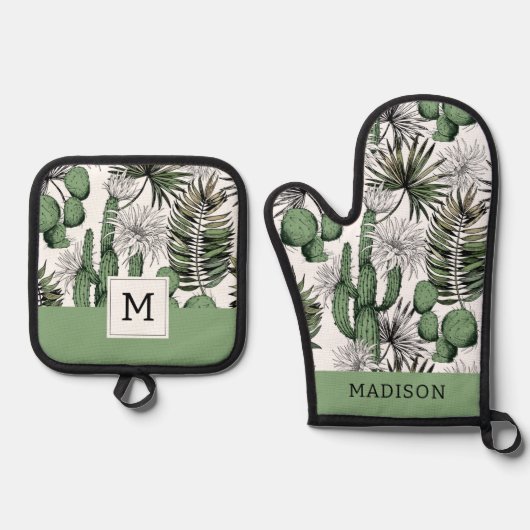 Cactus woestijnpatroon ovenwant & pannenlap set (Voorkant)