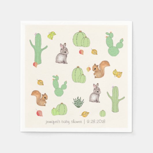 Cactus Woodland Pattern Baby shower Papier Servet (Voorkant)