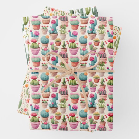 Cactus Wrapping Paper Flat Sheet Set van 3 (In situ)