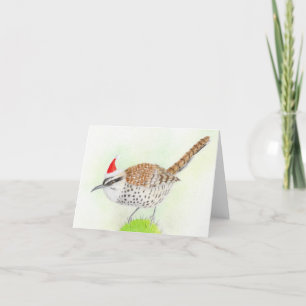 Cactus Wren Bird Drawing kerstkaart Feestdagen Kaart