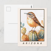 Cactus Wren Desert Bird Arizona State Briefkaart (Voorkant / Achterkant)