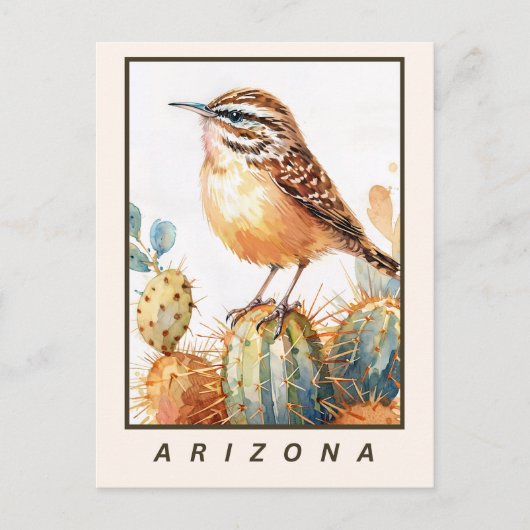Cactus Wren Desert Bird Arizona State Briefkaart (Voorkant)