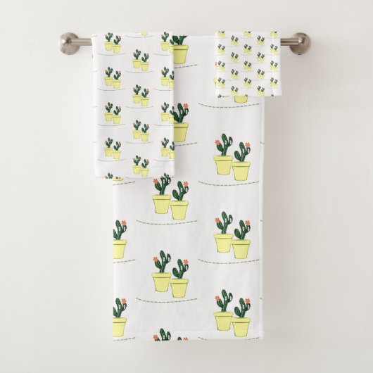Cactus Yellow Bathroom Towel sets Bad Handdoek (Insitu)