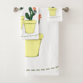 Cactus Yellow Pots Floral Bathroom Towel sets Bad Handdoek (Insitu)