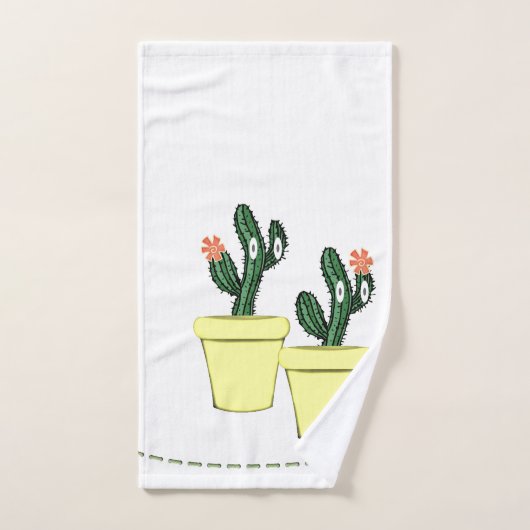 Cactus Yellow Pots Floral Bathroom Towel sets Bad Handdoek (Handdoek)