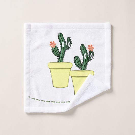 Cactus Yellow Pots Floral Bathroom Towel sets Bad Handdoek (Wasdoekje)
