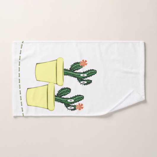 Cactus Yellow Pots Floral Bathroom Towel sets Bad Handdoek (Handdoek)