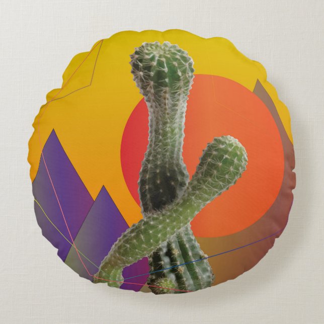 Cactus & Zon, Kleurrijk Rond kussen (Voorkant)
