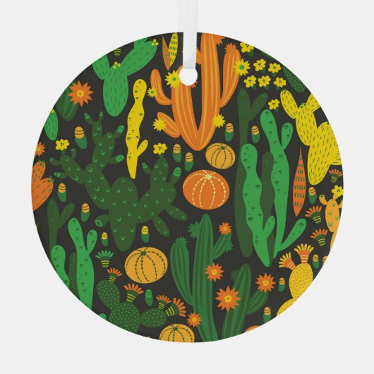 Cactus : zwart naadloos patroon. glas ornament (Achterkant)