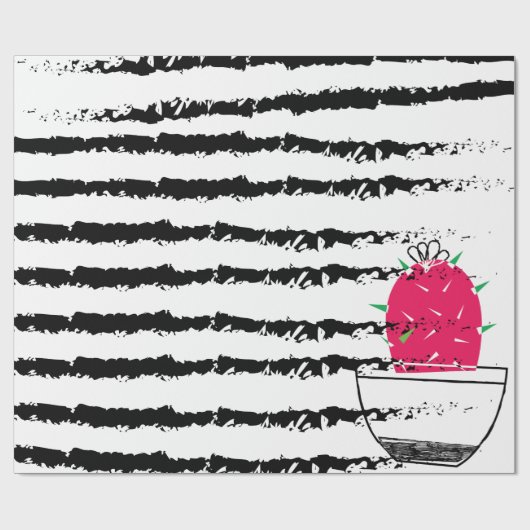 Cactus zwart wit patroon cadeaupapier (Vlak)