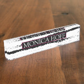 Cactus zwart wit patroon gestript naambordje (Zijkant)