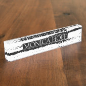 Cactus zwart wit patroon gestript naambordje (Zijkant)