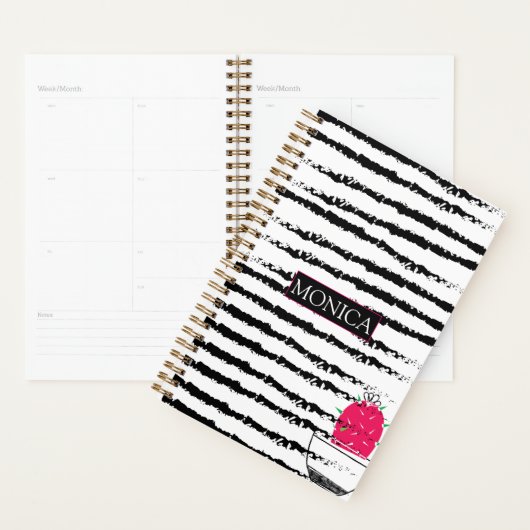 Cactus zwart wit patroon monogram planner (Display)