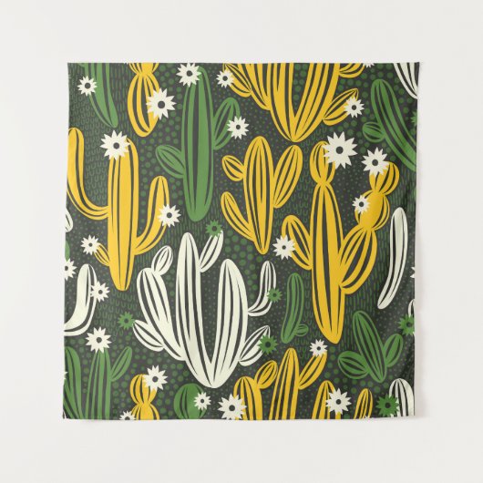 Cactus zwarte achtergrond patroon wandkleed (Voorkant)