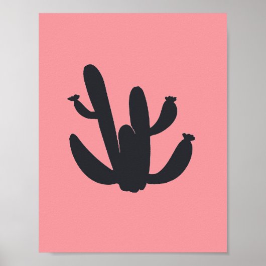 Cactus Zwarte Plant Schildering Woestijn Grafische Poster (Voorkant)