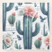 Cactusbloemen Glazen Onderzetter (Voorkant)