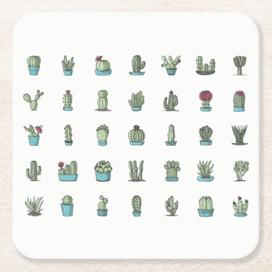 Cactusen Succulente Planten met hand getekend bota Kartonnen Onderzetters (Voorkant)
