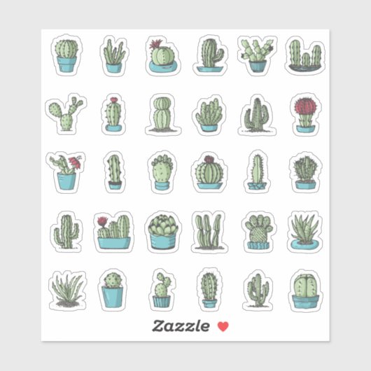 Cactusen Succulente Planten met hand getekend bota Sticker (Vel)