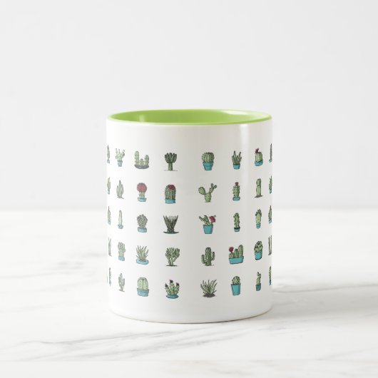 Cactusen Succulente Planten met hand getekend bota Tweekleurige Koffiemok (Center)