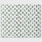 Cactuses en Succulente Planten Hand Drawn Pattern Cadeaupapier (Vlak)