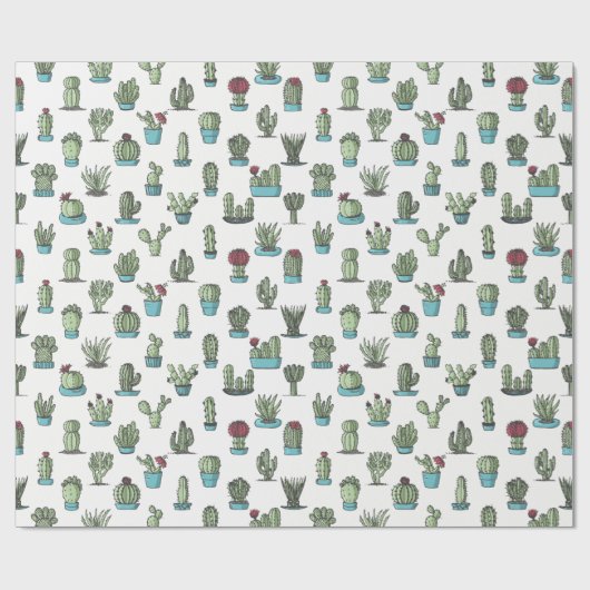 Cactuses en Succulente Planten Hand Drawn Pattern Cadeaupapier (Vlak)