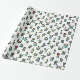 Cactuses en Succulente Planten Hand Drawn Pattern Cadeaupapier