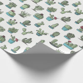 Cactuses en Succulente Planten Hand Drawn Pattern Cadeaupapier (Hoek)