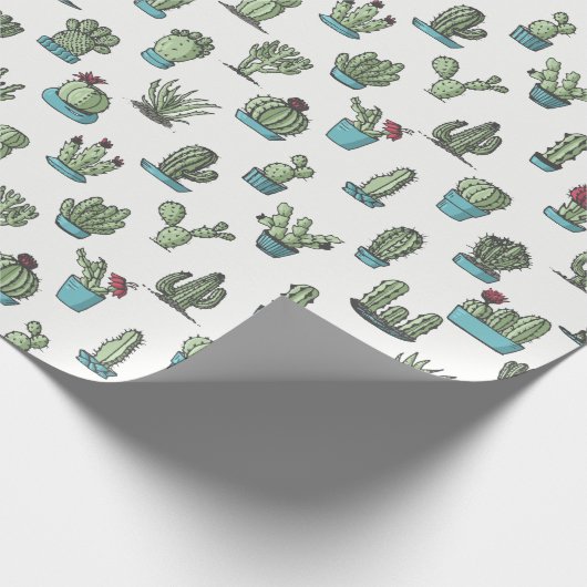 Cactuses en Succulente Planten Hand Drawn Pattern Cadeaupapier (Hoek)