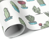 Cactuses en Succulente Planten Hand Drawn Pattern Cadeaupapier (Rol Hoek)