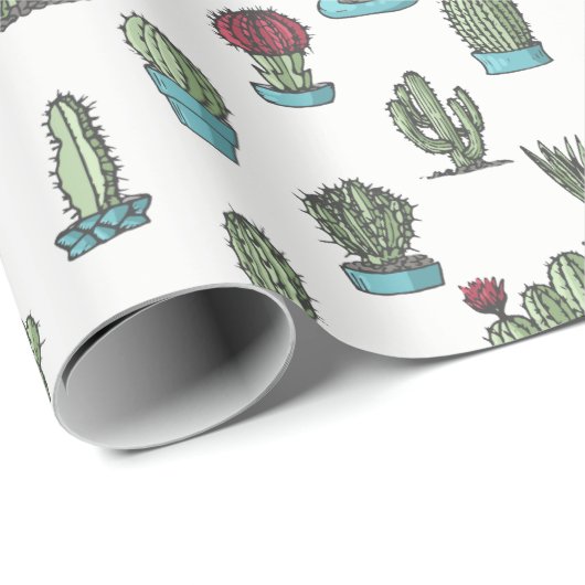 Cactuses en Succulente Planten Hand Drawn Pattern Cadeaupapier (Rol Hoek)