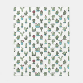 Cactuses en Succulente Planten Hand Drawn Pattern Fleece Deken