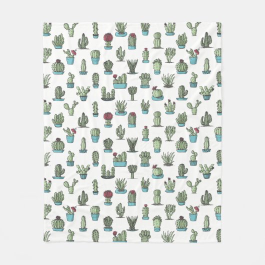 Cactuses en Succulente Planten Hand Drawn Pattern Fleece Deken (Voorkant)