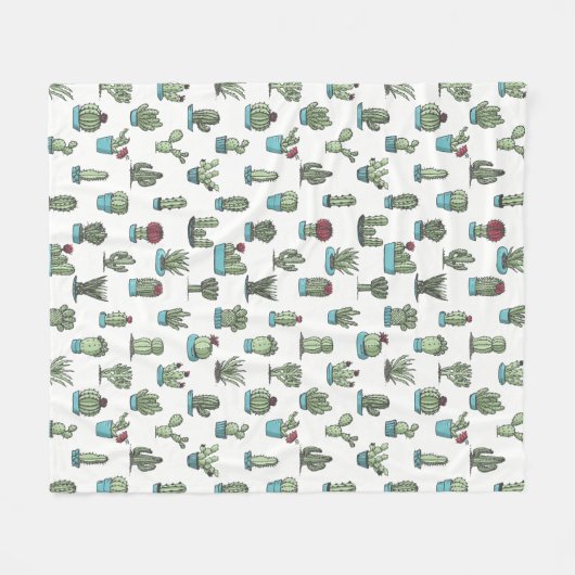Cactuses en Succulente Planten Hand Drawn Pattern Fleece Deken (Voorkant (Horizontaal))