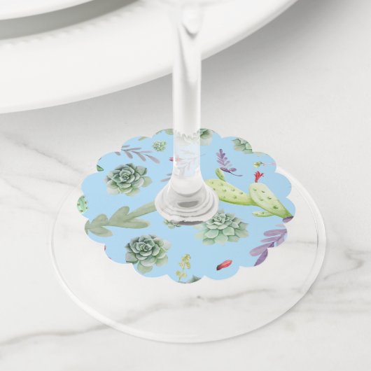 Cactuspatroon 10 wijnglaslabel (Dichtbij)