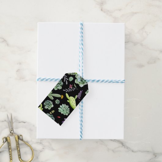 Cactuspatroon 2 cadeaulabel (Met Touw)