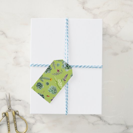 Cactuspatroon 6 cadeaulabel (Met Touw)