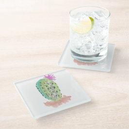 Cactusplant met de hand geschilderd aquarel roze g glazen onderzetter