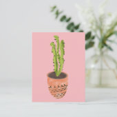 Cactusplant Terracotta Handgetekend Roze Briefkaart (Staand voorkant)