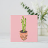 Cactusplant Terracotta Handgetekend Roze Kaart (Staand voorkant)
