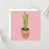Cactusplant Terracotta Handgetekend Roze Kaart (Voorkant / Achterkant in situ)