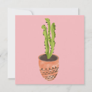Cactusplant Terracotta Handgetekend Roze  Kaart