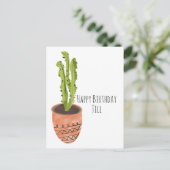 Cactusplant terracotta handgetekende verjaardag  briefkaart (Staand voorkant)