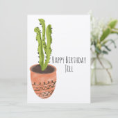 Cactusplant terracotta handgetekende verjaardag kaart (Staand voorkant)