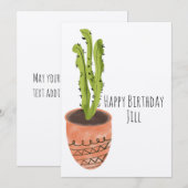Cactusplant terracotta handgetekende verjaardag kaart (Voorkant / Achterkant)