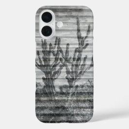 Cactusplanten op houten planken zwart-wit foto iPhone 16 hoesje